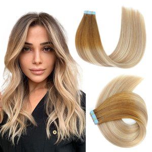 18" 100% Human Hair Tape In Extensions 20pcs 50g #T8P/18/60 Balayage Blonde